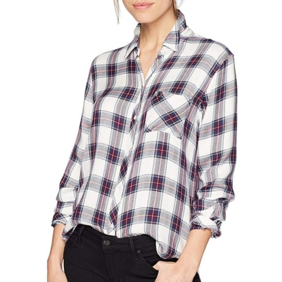 Rails Tops - Rails Hunter Plaid Flannel white teal merlot G34